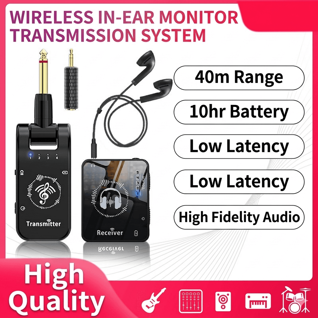 Sistema De Monitor Intra-Auricular Sem Fio De Alta Definição 2.4 Ghz 282 ° Transmissor Portátil Giratório E Receptor Rec