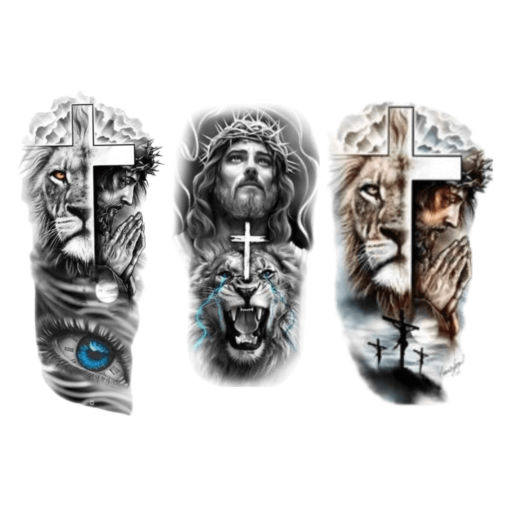 Oração 3 Unidades De Tatuagens Temporárias De Leão À Prova D'água Para Homens , Arte Corporal Realista Braço Falso , Per