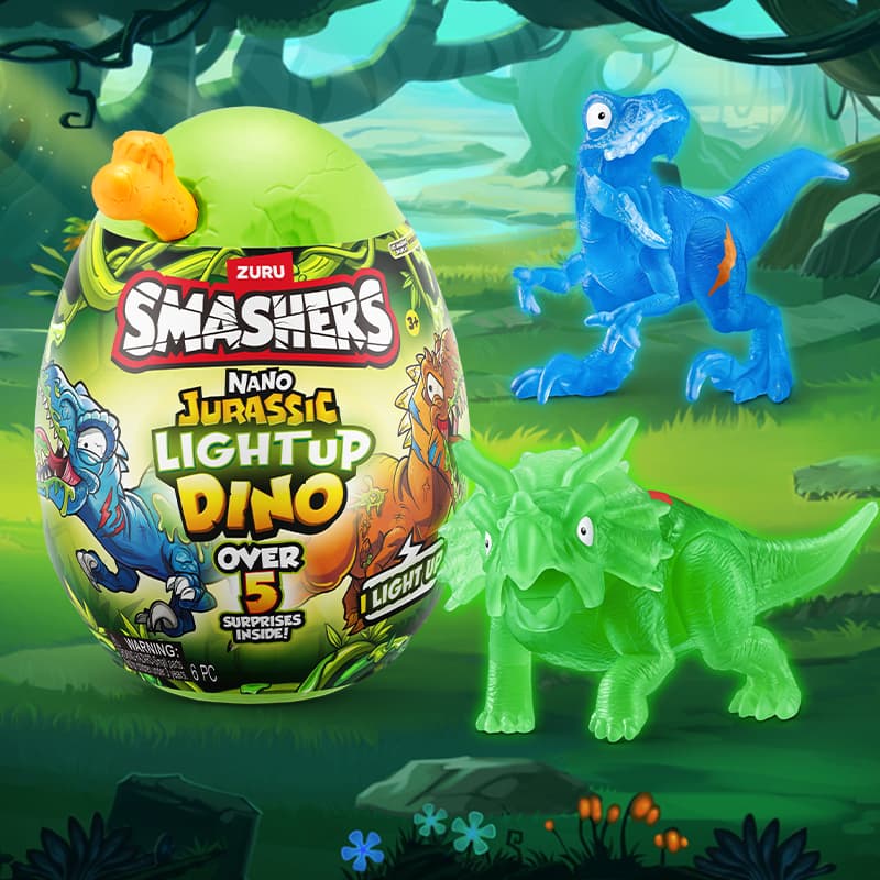 ZURU Smashers Super Jurássico Brilho Ovo De Dinossauro Com Mais De 25 Surpresas Vulcão Slime T-Rex Brinquedo Colecionáve
