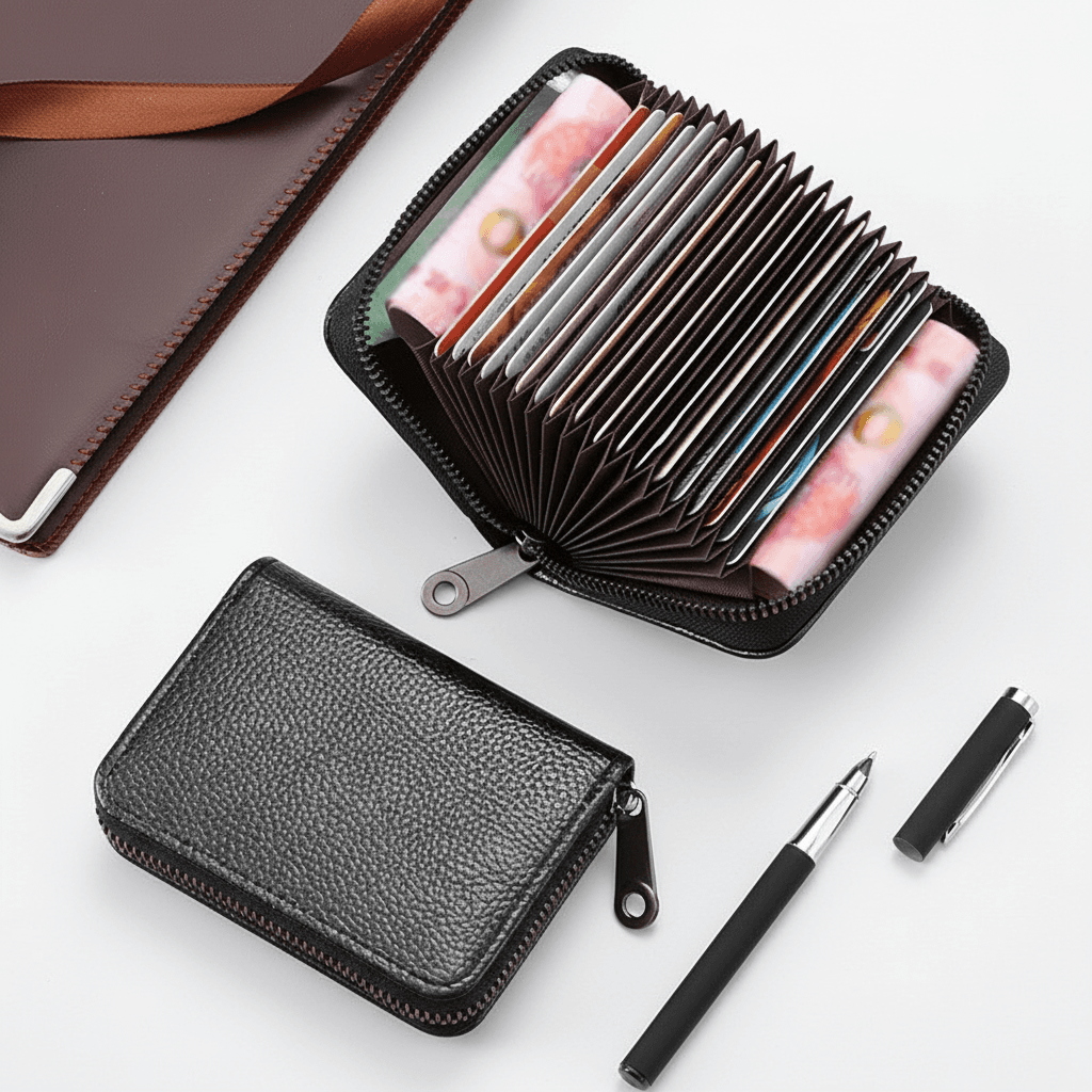 ​ Carteira De Acordeão Compacta Masculina-ID À Prova De Roubo E Organizador De Cartão De Crédito