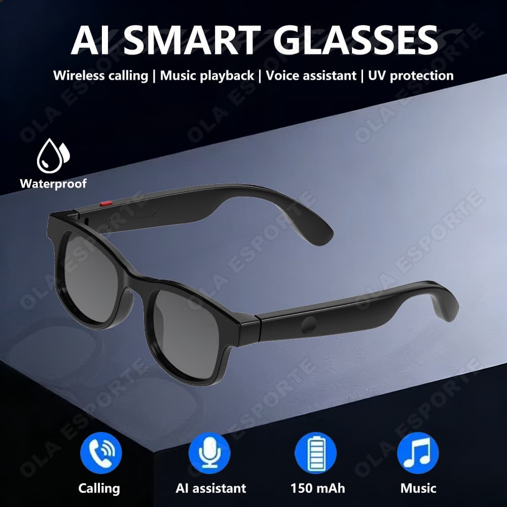 Óculos Bluetooth Inteligentes com Multifuncionalidades, Música, Assistente de Voz, Navegação e Chamadas Sem Fio, Óculos