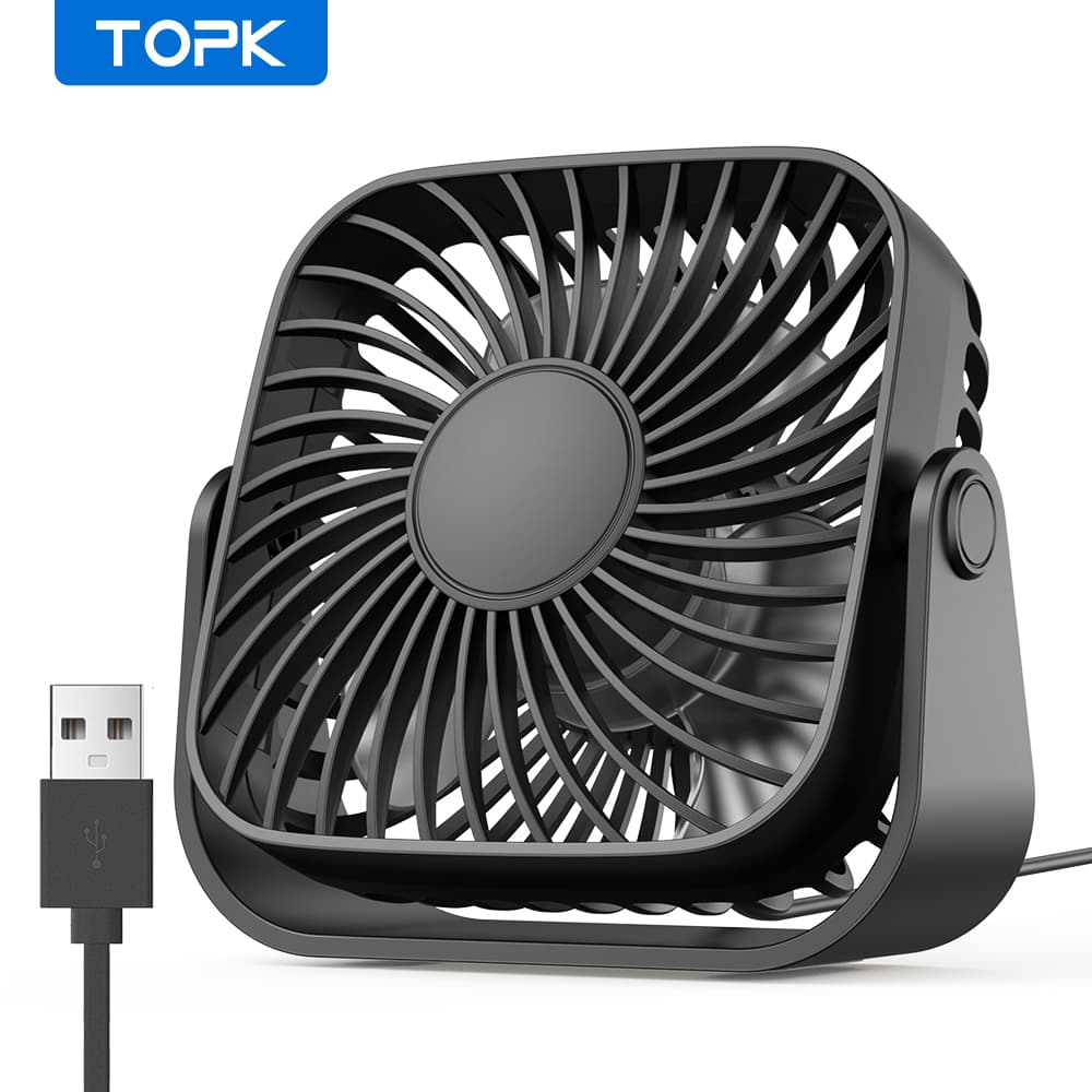 TOPK Ventilador de Mesa USB 3 Velocidades Forte 360 ° Rotativo para Escritório e Desktop