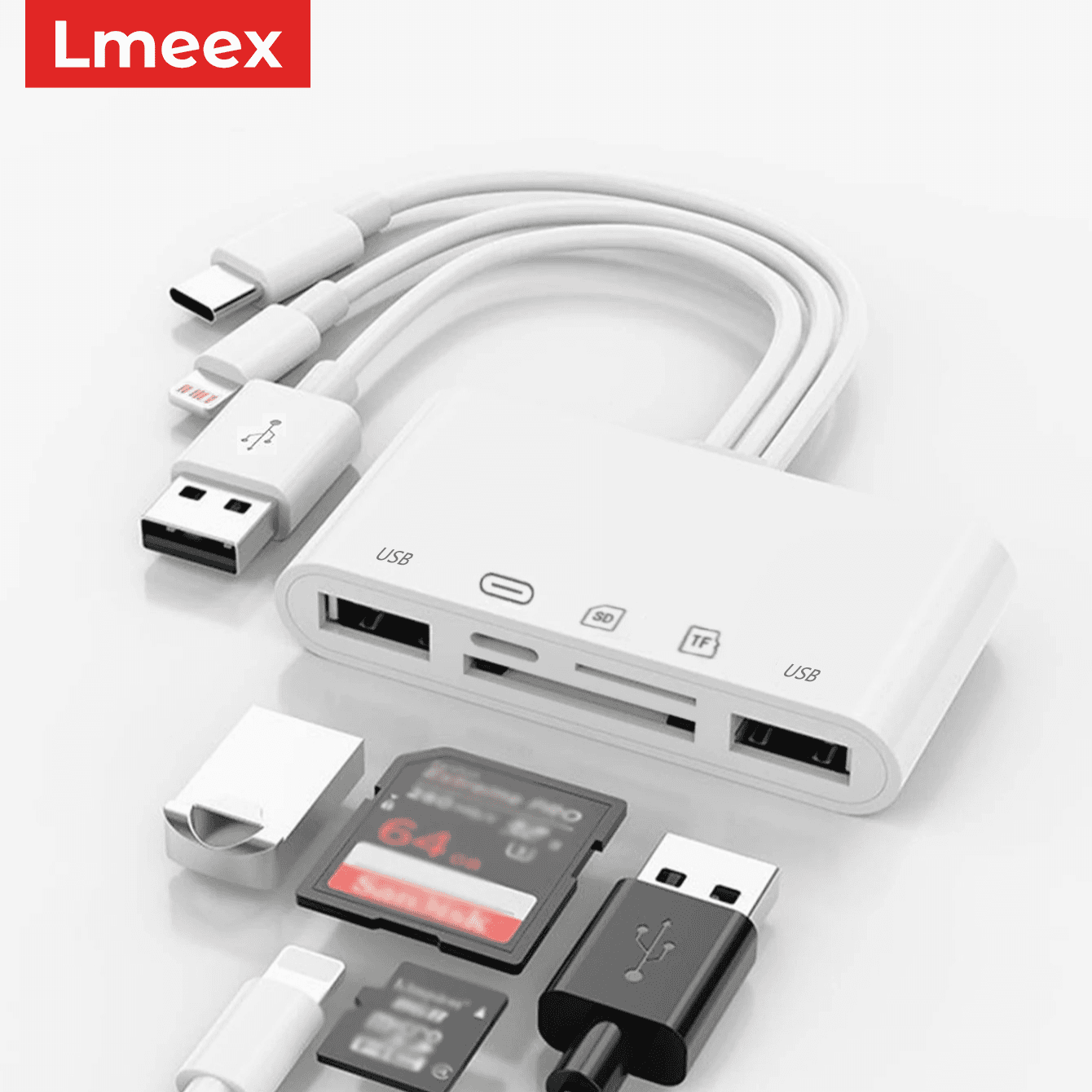  Adaptador 5 em 1 Tipo C Leitor de Cartão TF SD USB3.0 Ligting OTG USB para Android iPhone iPad Câmera