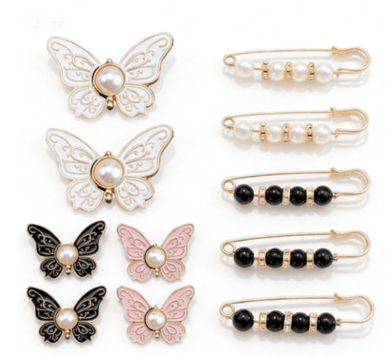 Aleatório 6 Peças Borboleta Pérola Metal Clipes De Cintura Alfinetes Destacáveis Para Mulheres Jeans Decoração De Moda