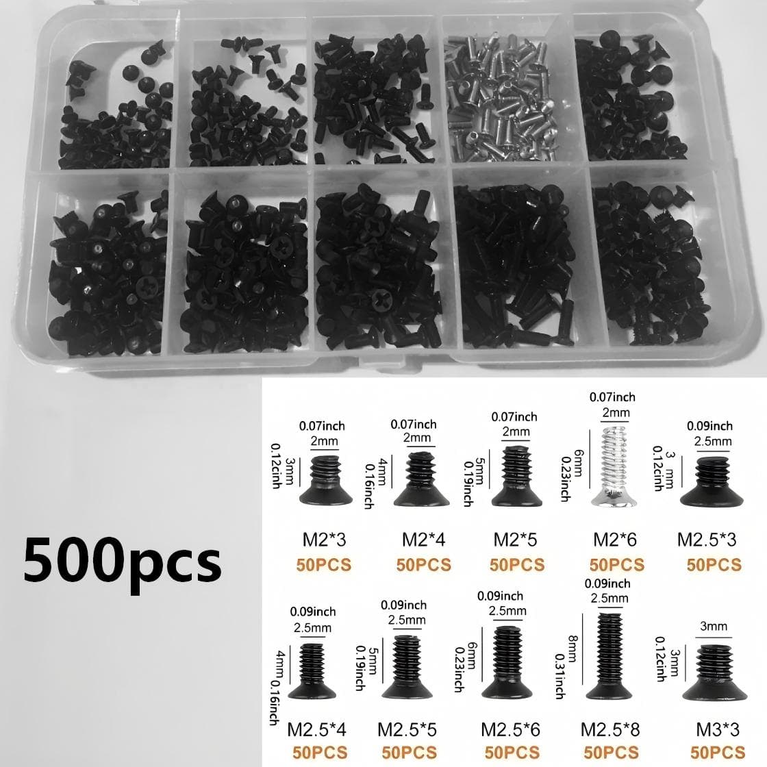 Kit De Sortimento De Parafusos De Computador 500 Unidades Preto M2 M2.5 M3 Para PC Laptop SSD Disco Rígido CPU