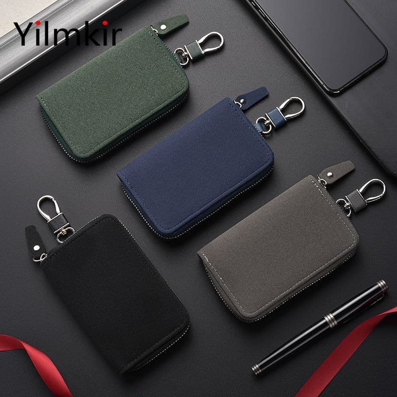  Carteira Masculina com Zíper Multiuso, Suporte de Chaves e Cartões com Capacidade Grande e Fecho de Pressão, Estilo