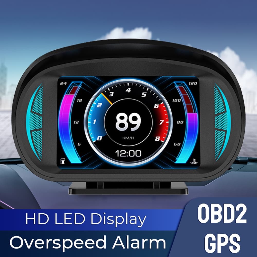 Display HUD P2 Carro Dual OBD+GPS Monitoramento Pressão Turbo Teste Freio Alertas